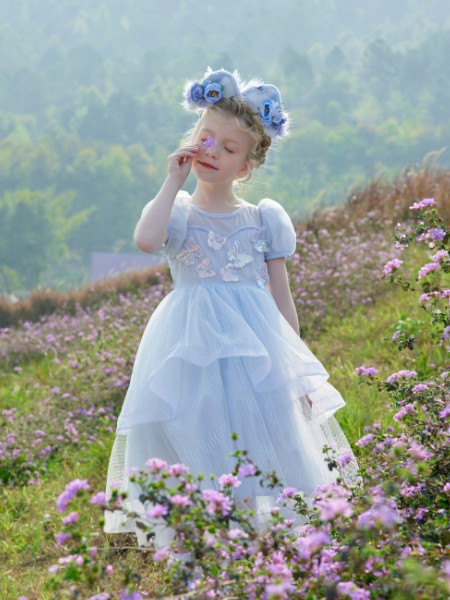 小象Q比童装品牌2023夏季新品公主系列泡泡袖生日礼服装连衣裙