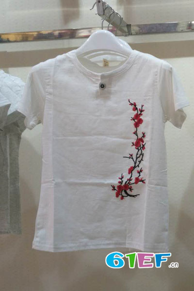 鹿人纳雅童装品牌2017年夏季棉麻印花T恤