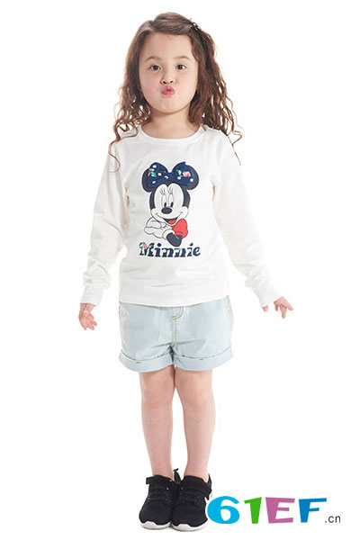 Funhouse欢乐屋童装Disney/迪士尼米妮儿童上衣女童圆领长袖T恤