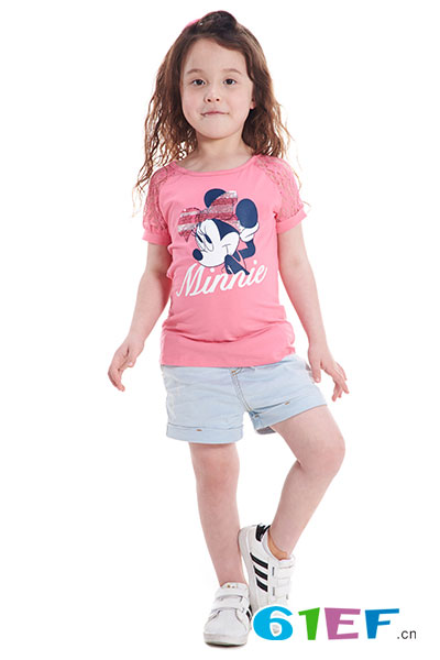 Funhouse欢乐屋童装Disney迪士尼夏季米妮女童圆领套头短袖T恤