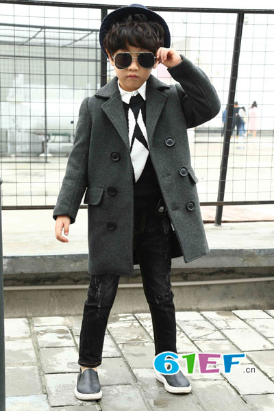提莫布丁童装品牌2017年秋季韩版中长款毛呢外套