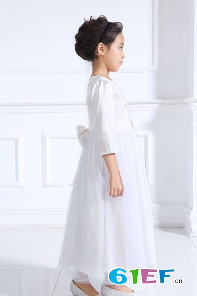 童畔童装品牌白天鹅系列丨T0075白色长袖礼服