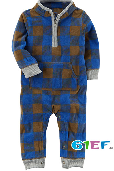 Carter's1件式格纹立领摇粒绒连体衣外出服男宝宝婴儿童装118H773