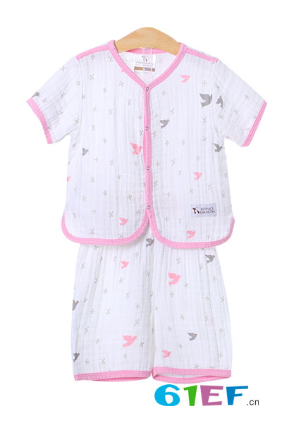 伯斯马丁婴儿有机棉短袖睡衣套装儿童纱布家居服夏季舒适薄款