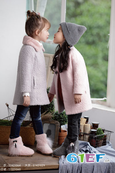 童装品牌2017年秋冬韩式甜美中长款呢子外套