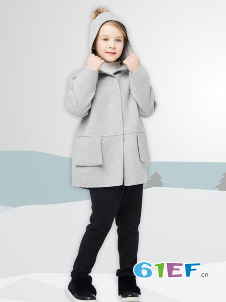 法纳贝儿童装品牌2017年秋冬欧式中长简约大口袋呢子外套