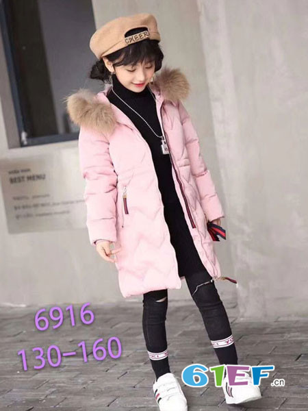 凡克猫童装品牌2017年秋冬韩式休闲保暖女中长棉衣外套