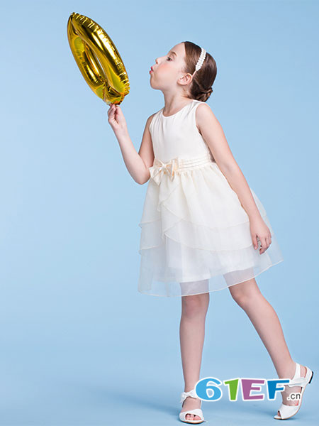 卡米尼童装童装品牌2018春夏纯色蓬蓬背心气质公主裙子