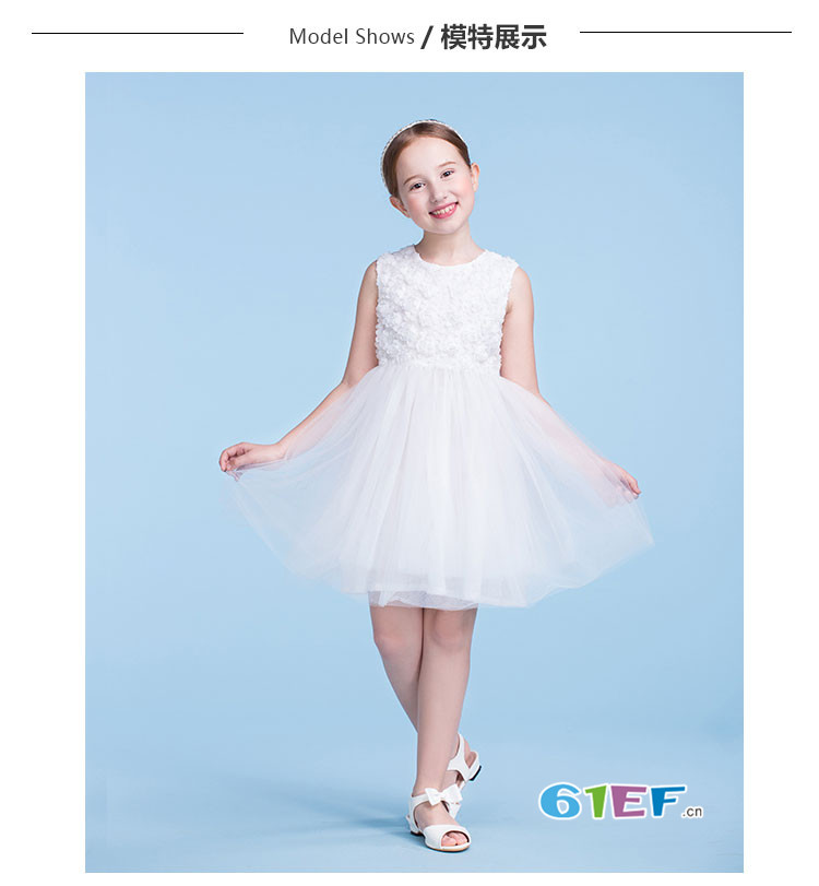 卡米尼童装童装品牌2018春夏纯白色蕾丝裙