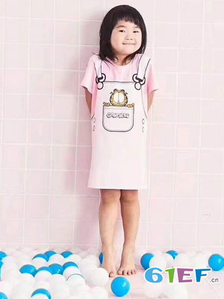 米6童品童装品牌2018春夏可爱粉色短袖圆领裙