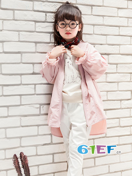 海贝童装童装品牌2018春韩版中长款风衣外套宝宝上衣