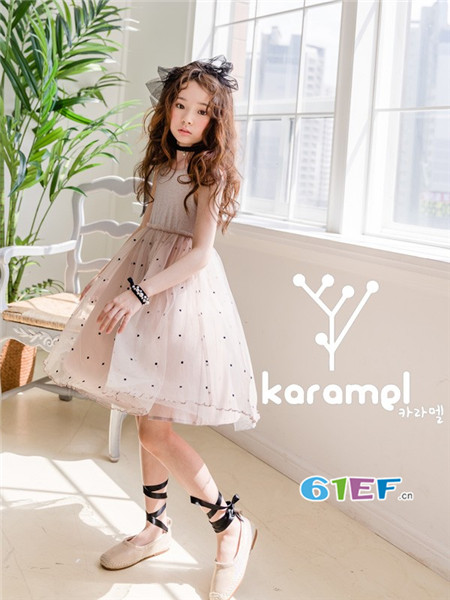卡拉美Karamel童装品牌2018春夏优雅拼接网纱公主蓬蓬裙