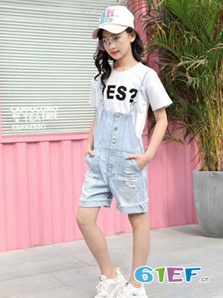 童装品牌2018春夏韩版儿童牛仔短裤洋气套装