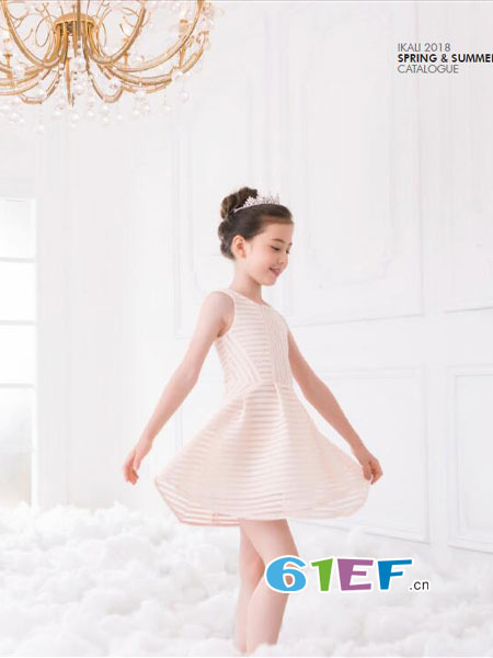 伊佳林IKALI童装品牌2018春夏儿童纯色条纹蓬蓬连衣裙