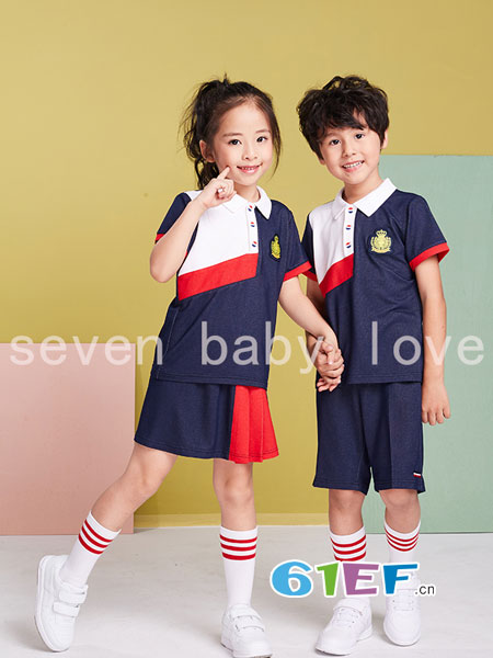 七朵童爱童装品牌2018春夏小学生校服套装纯棉短袖儿童班服
