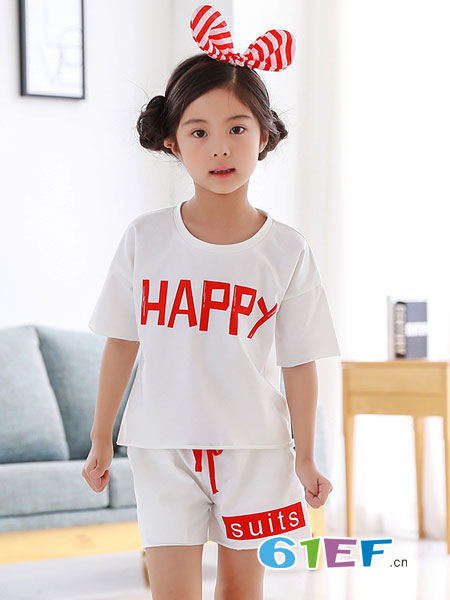 凯芭比童装品牌2018春夏新品运动套装中大童韩版女童2件套纯棉T恤+短裤套装白色学生