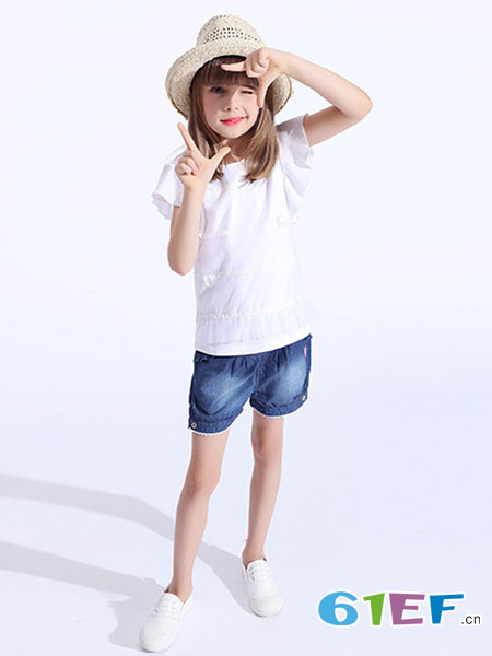 朋库一代童装品牌2018春夏女童白色套头衬衫韩版新款潮童