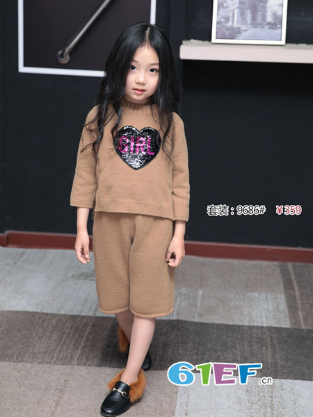 童装品牌2018秋冬女童女孩棉质精细亮片长袖针织套衫