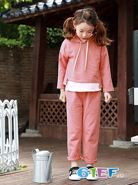 魔小孩童装品牌2018春夏韩版运动休闲套装女童连帽卫衣