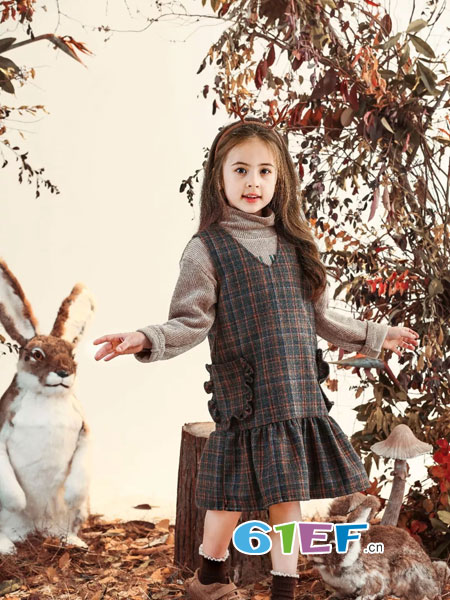 兔子杰罗童装品牌2018秋冬背带裙中大女童韩版裙子打底衫两件套