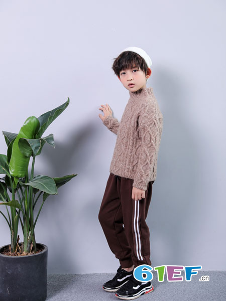 布布恰恰童装品牌2018秋新款韩版男童复古麻花毛衣儿童高领套头百搭针织打底衫