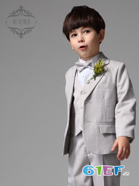 eyas童装品牌2018春夏男孩学生六一儿童格子西服套装花童礼服男