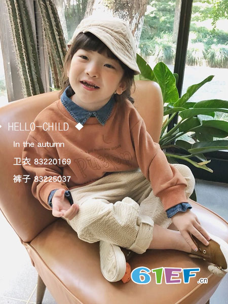 hello child哈罗俏的童装品牌2018秋冬新款女童卫衣假两件洋气纯色拼接儿童上衣童装