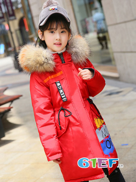 dishion的纯童装品牌2018秋冬新款棉衣加厚中长款棉袄毛领外