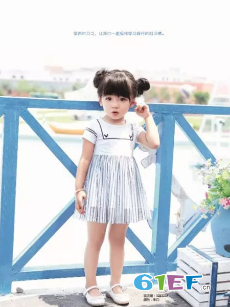 童装品牌2018春夏条纹洋气公主裙中大女孩儿童短袖连衣裙