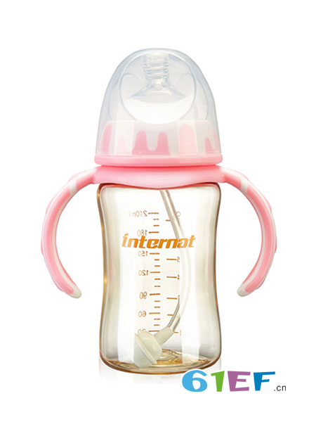 婴童用品2018春夏婴儿宽口耐高温晶钻玻璃奶瓶