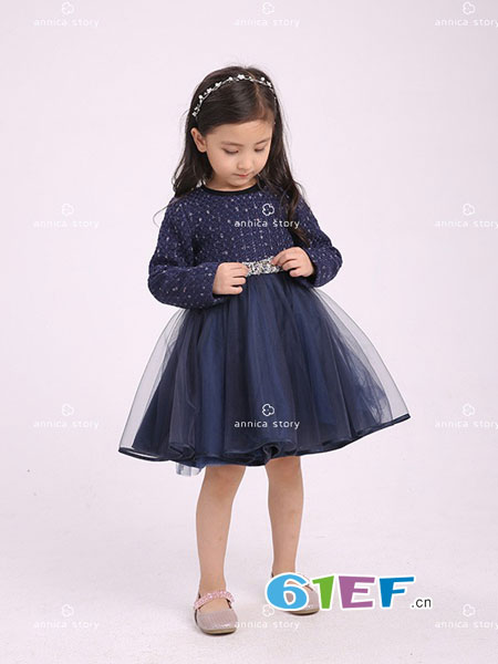 童装品牌2018秋冬新款韩版蕾丝长袖灯笼泡泡袖公主裙子