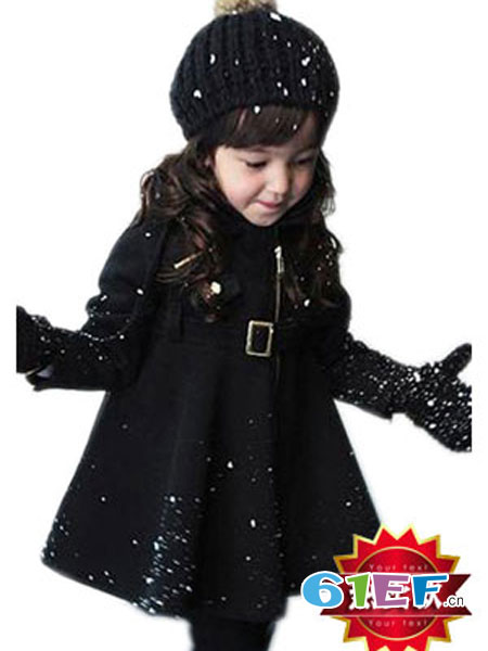 童装品牌纯黑加厚保暖毛呢大衣