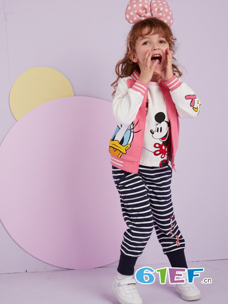 迪士尼宝宝童装品牌2018秋冬女童针织棒球服休闲上衣外套