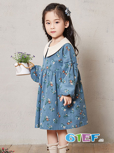 米果童装品牌2018秋冬新款韩版洋气加绒儿童中大童公主裙子加厚