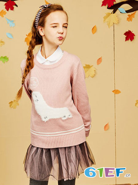 伊顿纪德童装品牌2018秋冬英伦学院可爱动物套头加厚毛衣