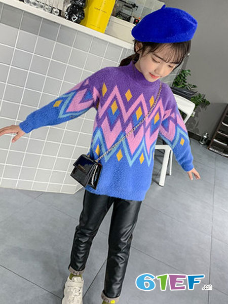 童咖童啡童装品牌2018秋冬拼色针织长袖毛衣