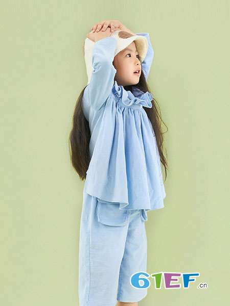 Hana&Shida童装品牌2018秋冬女童不规则纯棉条纹蕾丝蓬蓬长袖上衣