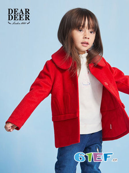 童装品牌2018秋冬红色长袖保暖单排扣外套