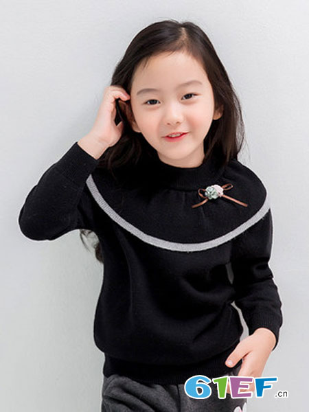KUYEEBEAR 酷咿熊童装童装品牌2018秋冬黑色韩版打底宽松针织衫