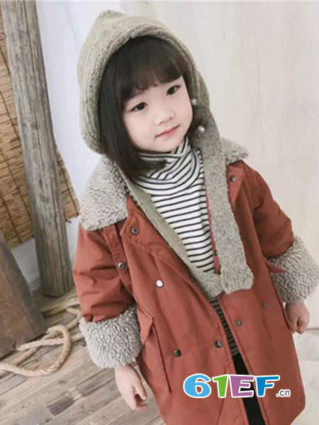 噜咔比童装品牌2018秋冬女童韩版加厚保暖毛领棉服外套