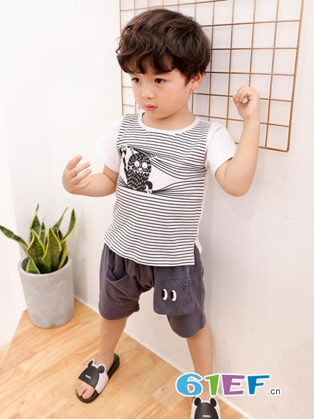 爱西西童装品牌2018春夏短袖T恤短裤两件韩版套装