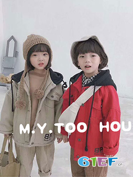 M.Y.TOO HOUSE夢想號童裝品牌2018秋冬新款休閑時尚連帽單排扣做舊牛仔外套