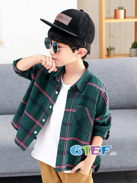 童装品牌2019春季韩版格子长袖衬衣