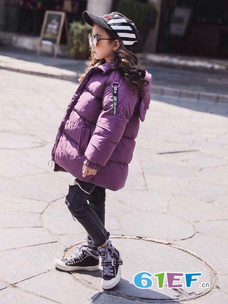 班瑞拉童装品牌紫色休闲羽绒服