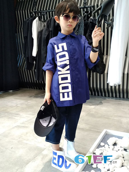 edo KIDS一度童装品牌2019春季字母中长宽松衬衫