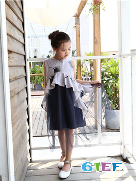 安歌迪，贝安儿童装品牌2018春夏儿童假两件公主网纱裙
