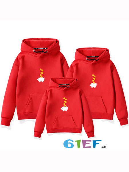 品牌2019春季猪年红色拜年服母子外套
