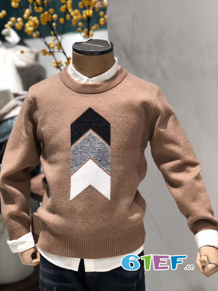 OLAMLEIZ KIDS童装品牌2018秋冬纯色圆领口袋套头针织衫青年修身线衣