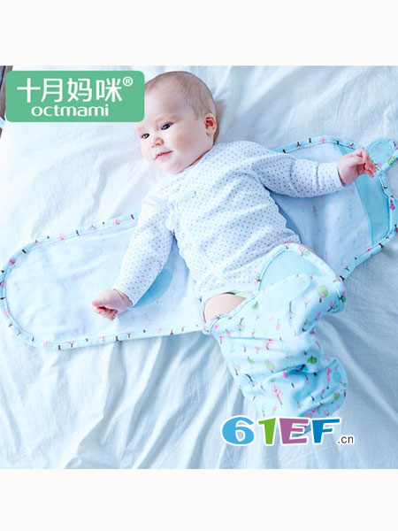 十月妈咪婴童用品纯棉薄款抱被初生婴儿抱被用品睡袋两条装