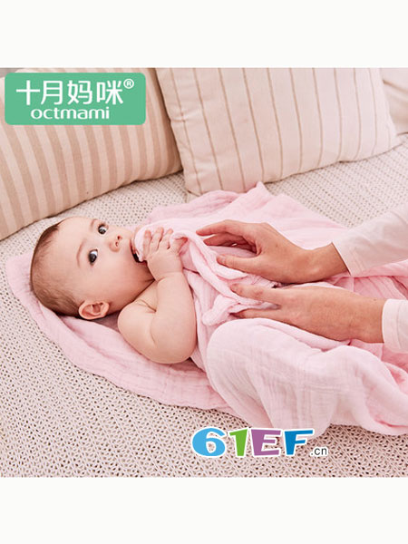 十月妈咪婴童用品 新生婴幼儿柔软舒适透气6层纱布浴巾